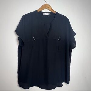 Point Zero Relaxed Fit Short Sleeve Blouse - Career/Casual - Black